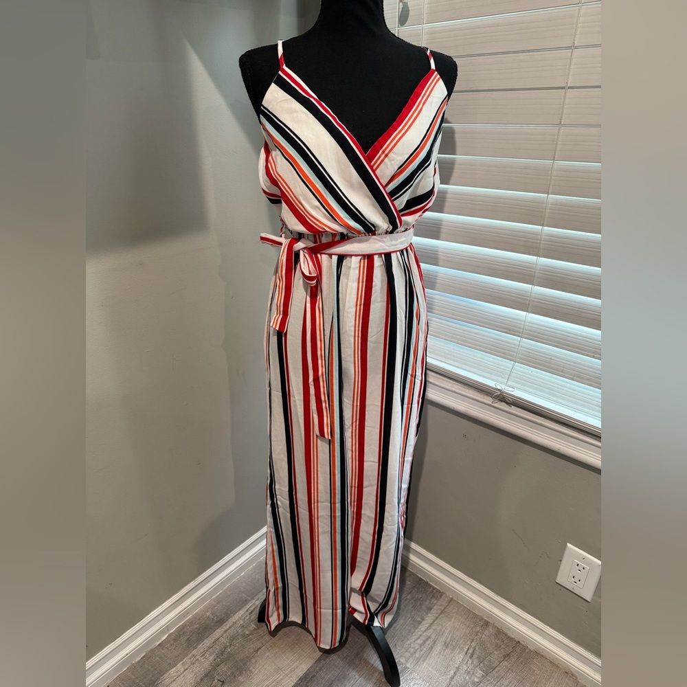 Toxik Striped Wide Leg Jumpsuit with Belt